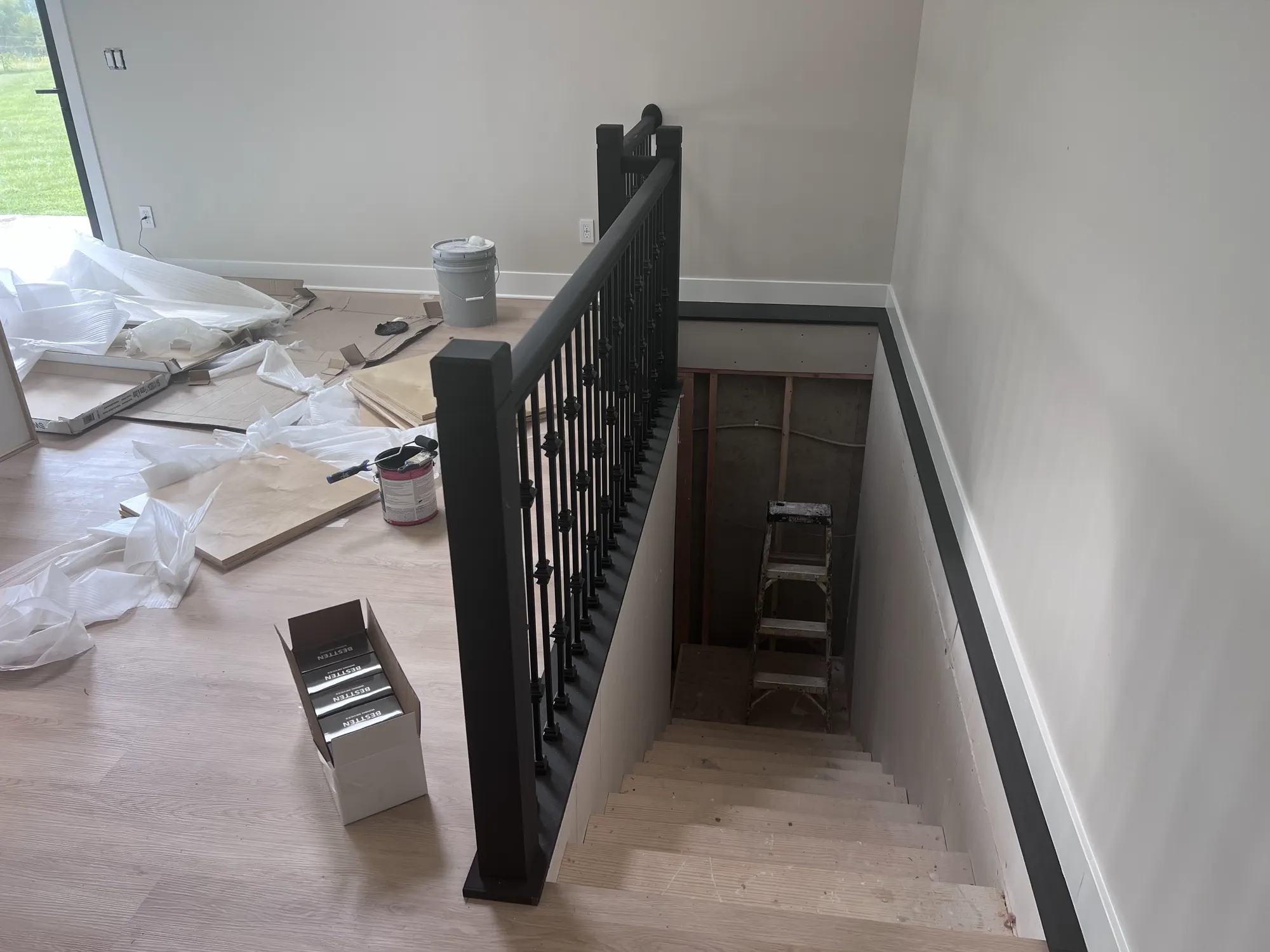The kitchen island and surrounding cabinets taking shape during the renovation
